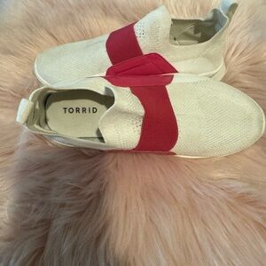 Torrid White and Hot Pink Slip-On Sneakers